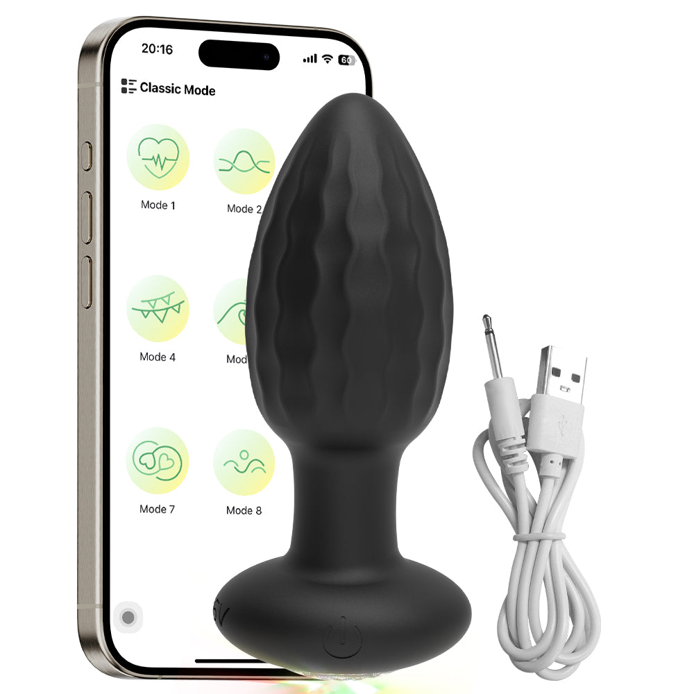 App Ribbed-Body Light-Up Anal Vibrator