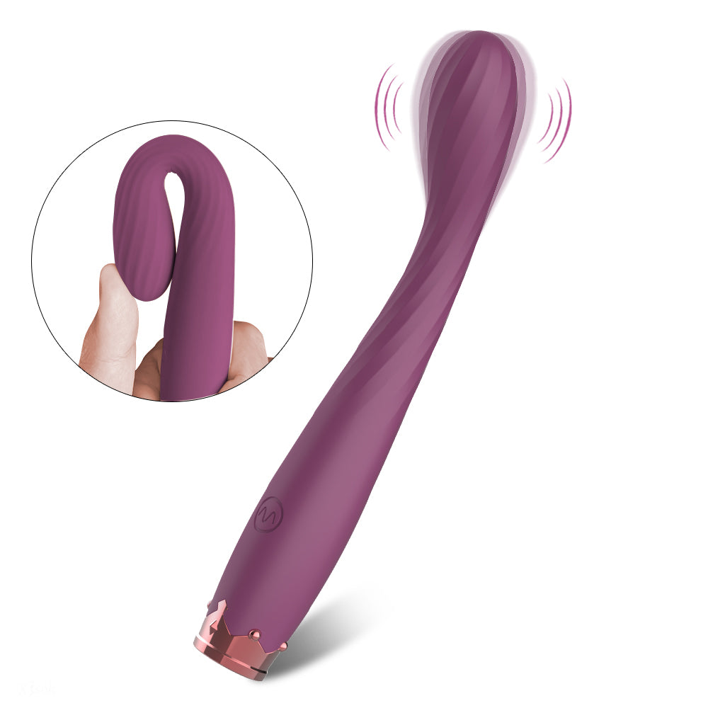 Slim Ridged Curved-Tip Wand Vibrator